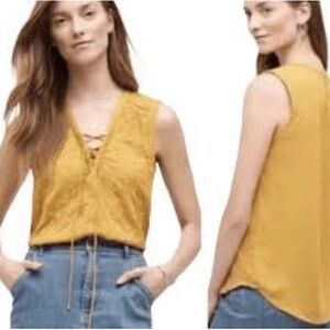 Maeve Gold Tie Front Sleeveless Tank Top